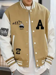 Men's Sportswear Baseball Jacket, Geometric Pattern Print Graphic, Five Colors Available, Casual Fitted Design, All Season Wear