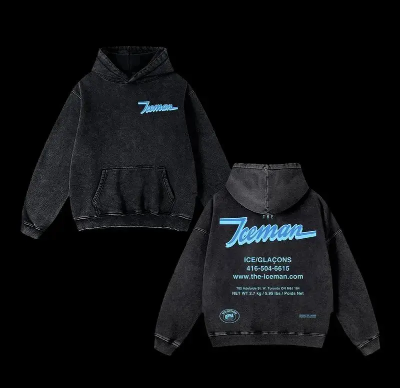 Drake “The Iceman” Vintage Washed Hoodie, Rap Tour Inspired Y2K Hip Hop Streetwear