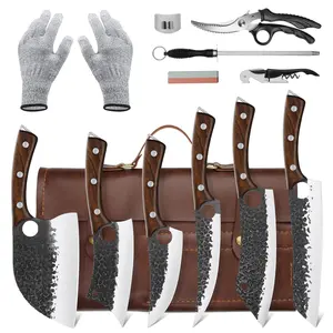 Purple Dragon 6PCS Set Chef Knife with Accessories for Restaurant and Outdoor BBQ Camping - Knife Block, Block, BlackFriday Gift