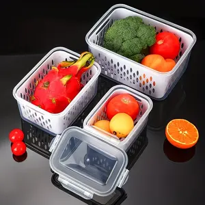 Plastic Food Storage Container Set with Drain Basket and Lid, Leak-Proof, Fridge Friendly, Reusable Multi-Purpose Kitchen Box, Kitchen Containers