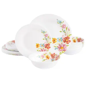 Gibson Home Ultra Break and Chip Resistant Dinnerware Set Round Service for 6 18pcs Red Floral