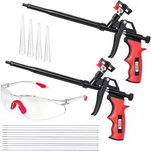 Professional Spray Foam Insulation Gun 2 Pack with 2 Foam Guns + 8 Nozzles, Teflon-Coated Expanding Foam Dispensing Applicator for Caulking Insulating, Red