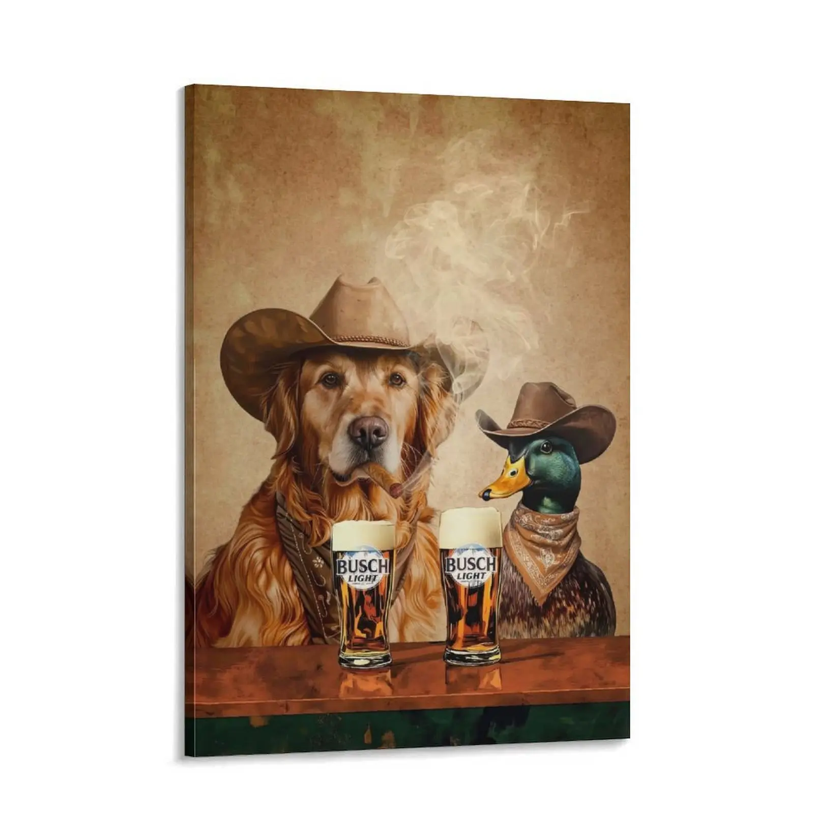 Busch Beer Vintage Western Cowboy Decorative Poster - Dog and Duck Wall Art Print for Home, Bedroom Decoration, Bar Wall Decor
