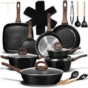 25-Piece Cookware Set, Non-Stick Ceramic Cookware Set, Healthy and Non-Toxic, Large Capacity, Compatible with Induction Cookers, Cooking Set with Frying Pan and Saucepan, Free from PFAS/PTFE/PFOA, Classic Black