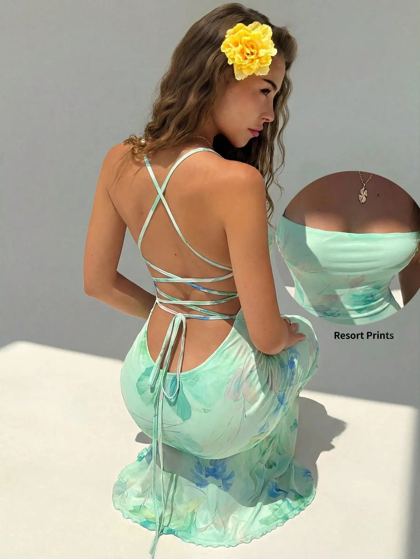 Women's Floral Print Dress With Slit Hem, Suitable For Vacation,Summer Dresses For Women