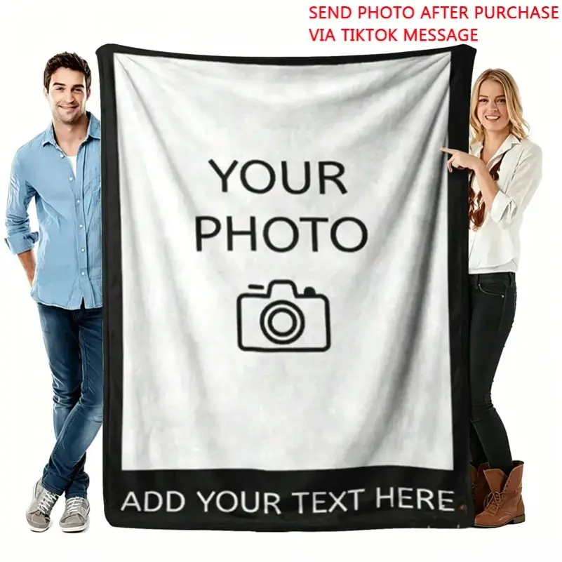 Personalized Photo-Text Flannel Blanket, Custom Picture Throw with Customizable Text, Memory Keepsake for Family Sofa Beds, Pet Parent Lounge Decor & Holiday Birthday Gift for Loved Ones