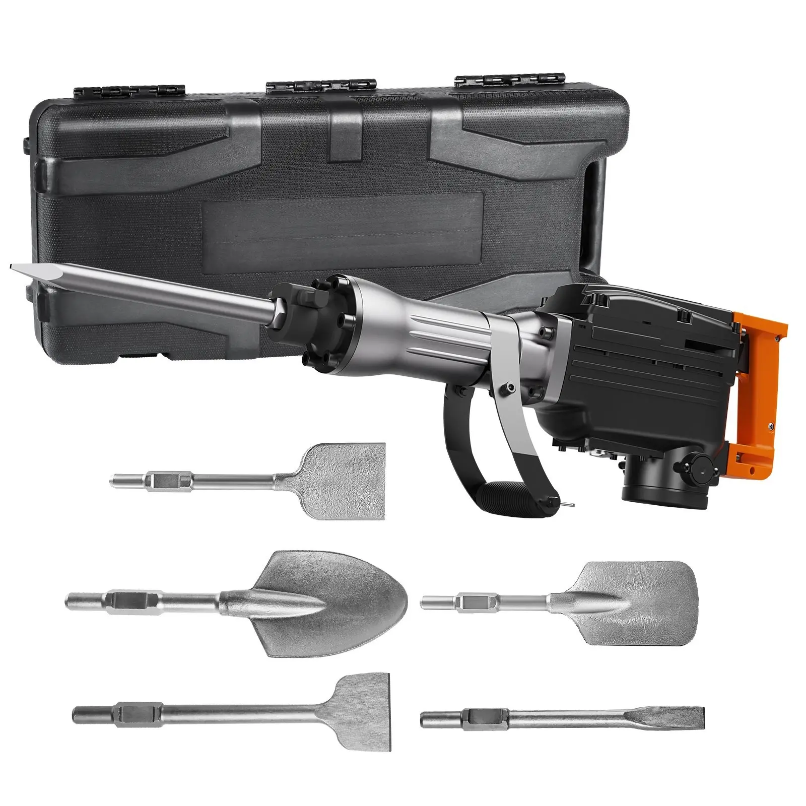 Demolition Jack Hammer 1350 BPM Concrete Breaker With 6-Piece Chisel Bit Set And Carry Case, 2200W Electric Jackhammer Heavy Duty For Concrete Breaking And Chipping, Black - Ideal For Masonry Demolition, Tile Removal, Floor Prep