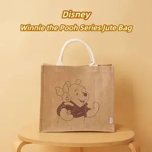 Disney Winnie The Pooh Large-Capacity Jute Tote Bag,13.77"x11.81"x7.08",Eco-Friendly, Durable and Totally Adorable,Printed Shoulder Shopper, Versatile Daily Commute Accessory,Gift For Women Girls(1pc)