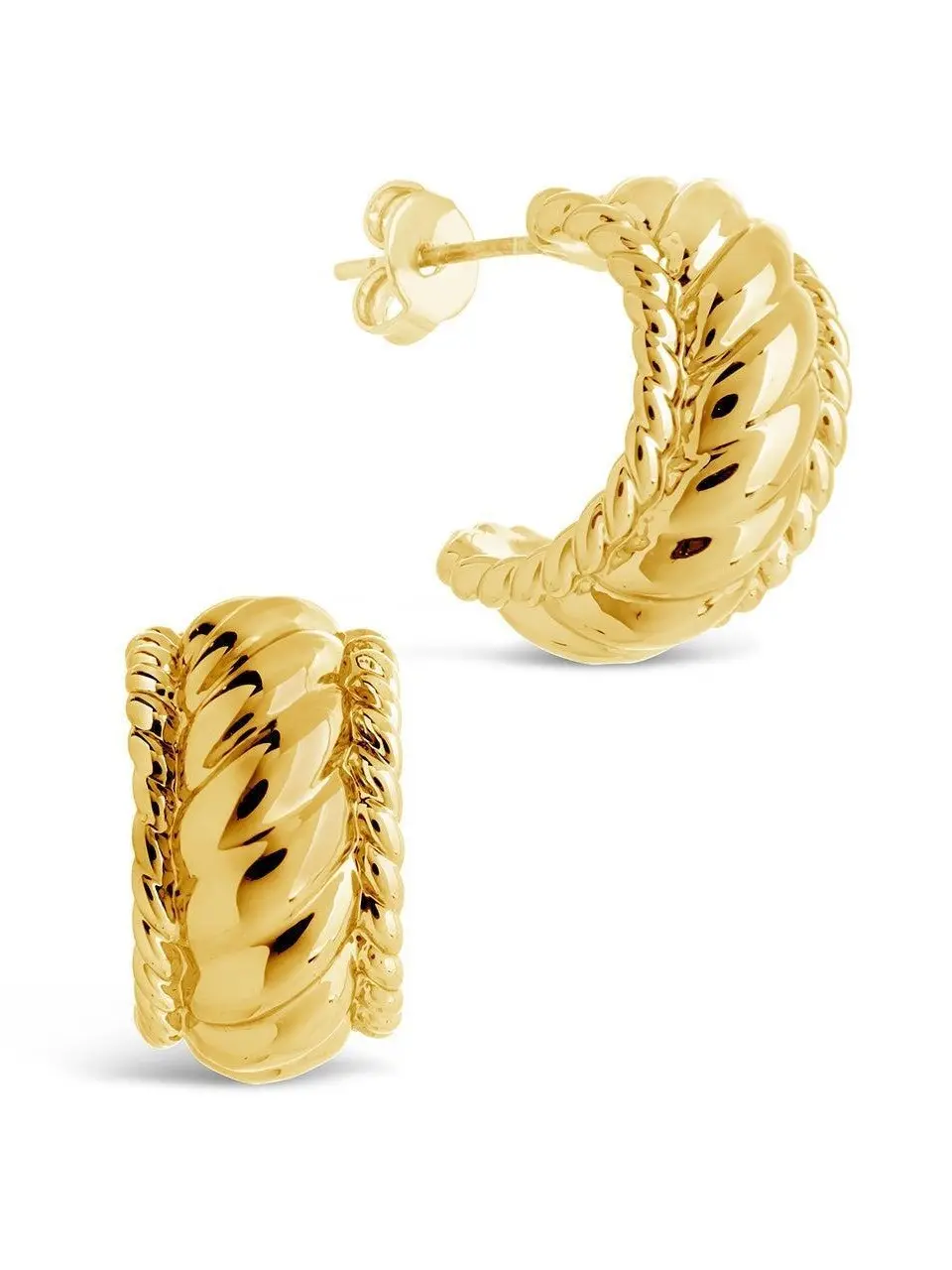 Sterling Forever Kalina Chunky Quilted Huggie Hoop Earrings, Women's Round Silver Hoop Earrings Jewelry