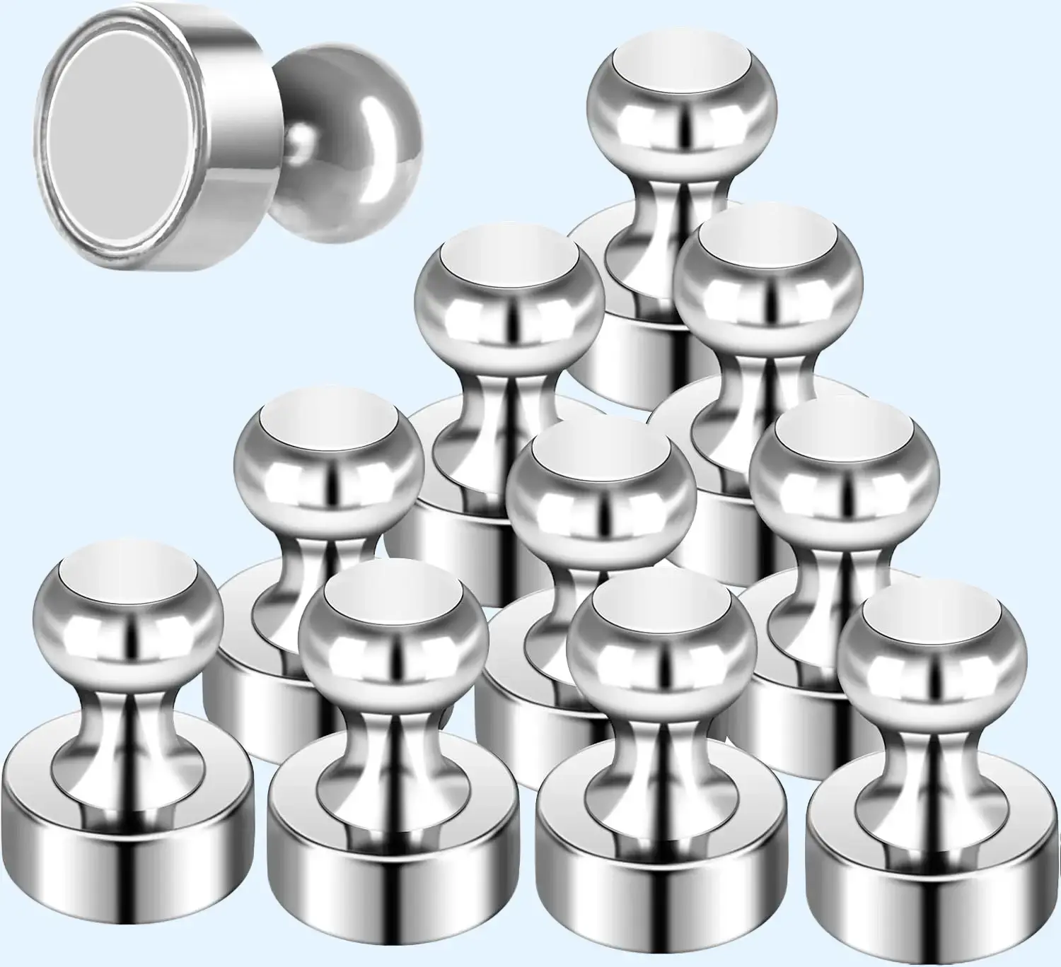 12Pack Fridge Magnets for Whiteboard Strong Refrigerator Magnets for Adult Small Push Pin Magnets for White Board Refrigerator Map Classroom Office Teacher Silver