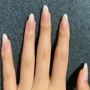 24pcs Almond Shape Press-On Nails, Classic Gradient Nude, Natural Transparent Base, Milk Tips, Elegant Daily Wear, Almond Fake Nails