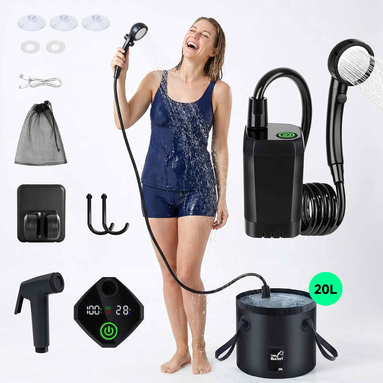 Senmeo Portable Rechargeable Camping Showerhead with USB Electric Pump, Ideal for Camping, Beach Use & Outdoor Enthusiasts’ Personal Care, Pet Bathing Needs, Camping Equipment