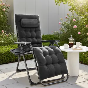 Adjustable Zero Gravity Soft Cushion Recliner, Outdoor Folding Chair, Double Elastic Strap Design, Removable Seat Cushion And Headrest, Suitable For Gardens And Camping.
