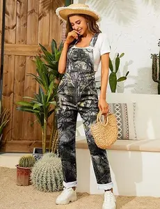 ZHANGYAN Camo Overalls for Men & Women Stretchy Denim Hunting Bibs Adjustable Straps Casual Jumpsuit Y2K Camouflage Outdoor Work Pants with Pockets Redneck Weekend Outfit