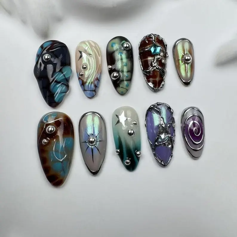 custom press on nails/party press on nails/Flakes for nails/wedding nails gift/Japanese nails/Long nails/Almond nails