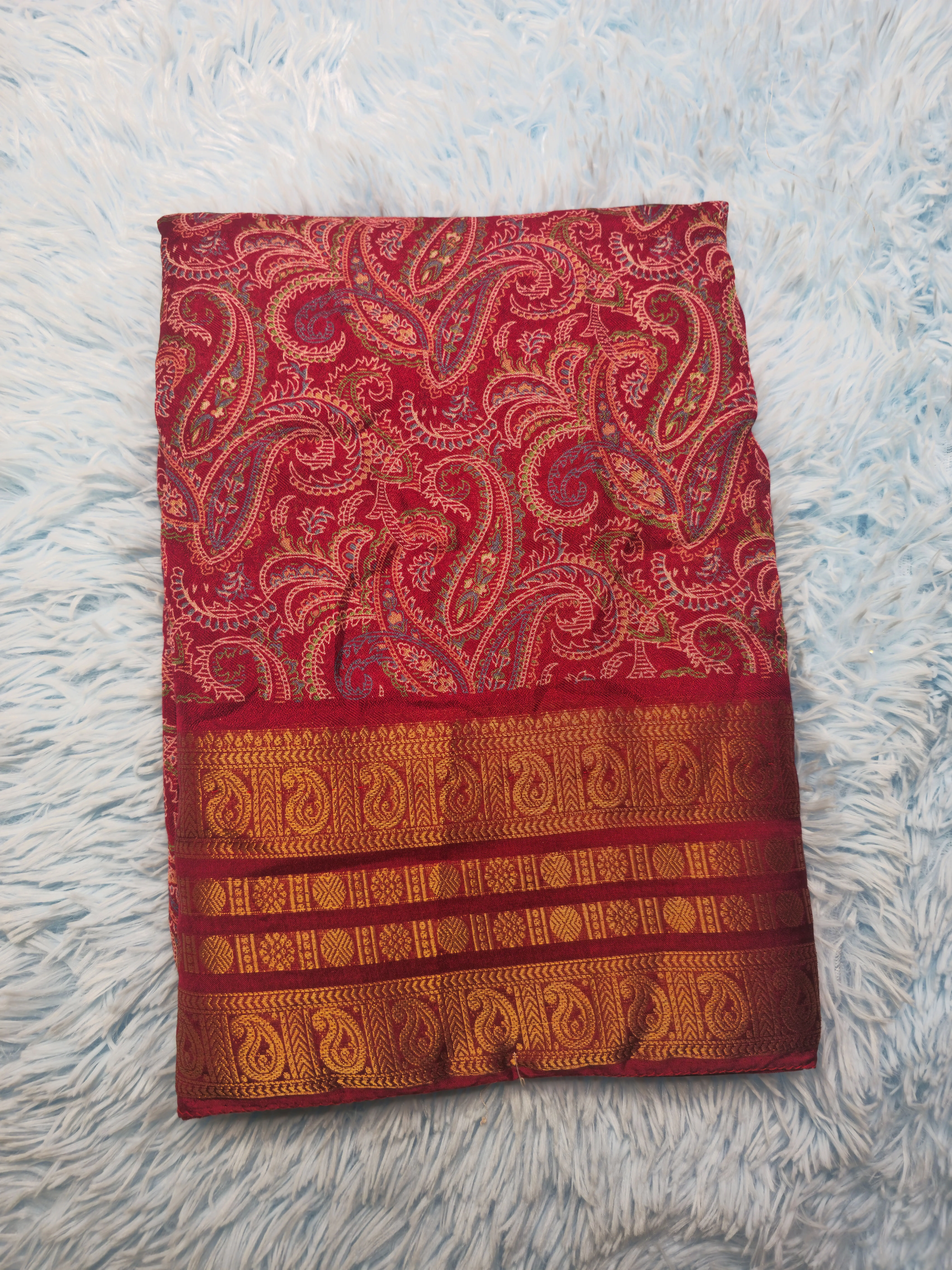 Women's Maroon/Magenta color, High quality traditional print Georgette Saree with Woven Banarasi Border.