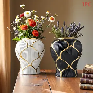 European Simple Creative Ceramic Flower Vase, Modern Ceramic Vase, Home Living Room Bedroom Desktop Decoration, Office Desk Table Ornament, Clay Pot Plant Holder, Home Decorative Vase