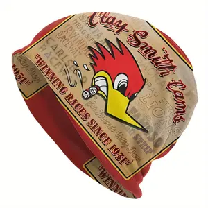BIIHUDU Men's Funky Bird Beanie Hat - Red & Yellow Cartoon Design with Clay Smith Camp's 1936 Racing Theme, Retro Vintage Style Winter Cap for Casual Wear & Themed Events, Event Accessory, Playful Design, Quality Craftsmanship, Beanies