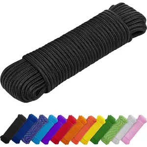 Rope – 1/4” & 3/8” – 90 FT | 150 FT – Strong All-Purpose Utility Rope for Camping, Crafting, Flag Pole, Indoor & Outdoor – Lightweight Diamond Braided Polypropylene Nylon Cord – Black