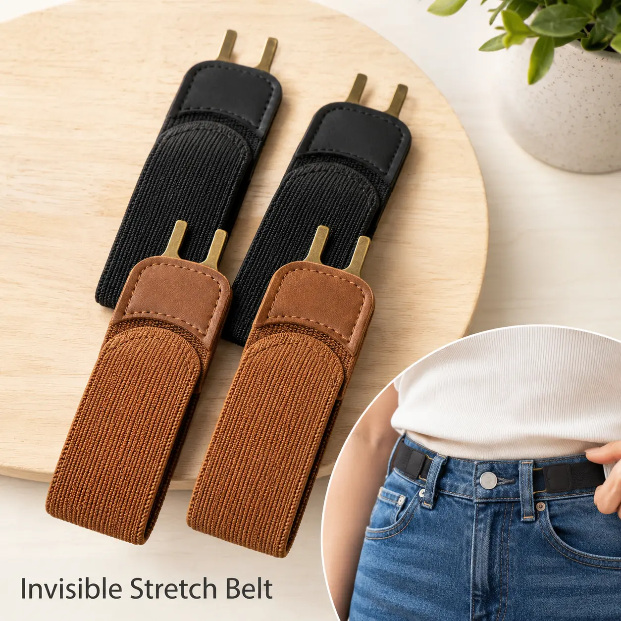 Invisible Elastic Belt for Men & Women, No Buckle Stretch Belt, Adjustable Hidden Waist Belt for Jeans, Pants & Dresses tikttok black friday pu velcro straps Style Empire cc button