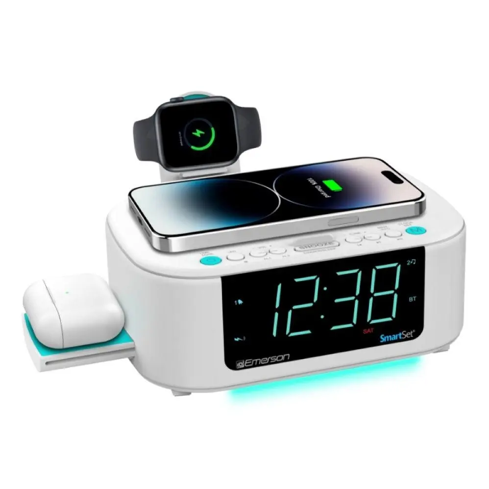 Emerson SmartSet Wireless Charging Dual Alarm FM Clock Radio Emerson SmartSet Wireless Charging Dual Alarm FM Clock Radio