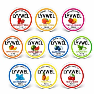 New Lyvwel 72mg Caffeine pouches 10 Can Variety Pack Upper energy Decky 1152mg per Jar Sugar free