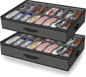 2 Pack Under Bed Storage Shoe Organizer Bags for Wardrobe Under Bed Storage Bedding With Sturdy Handles and Clear Window