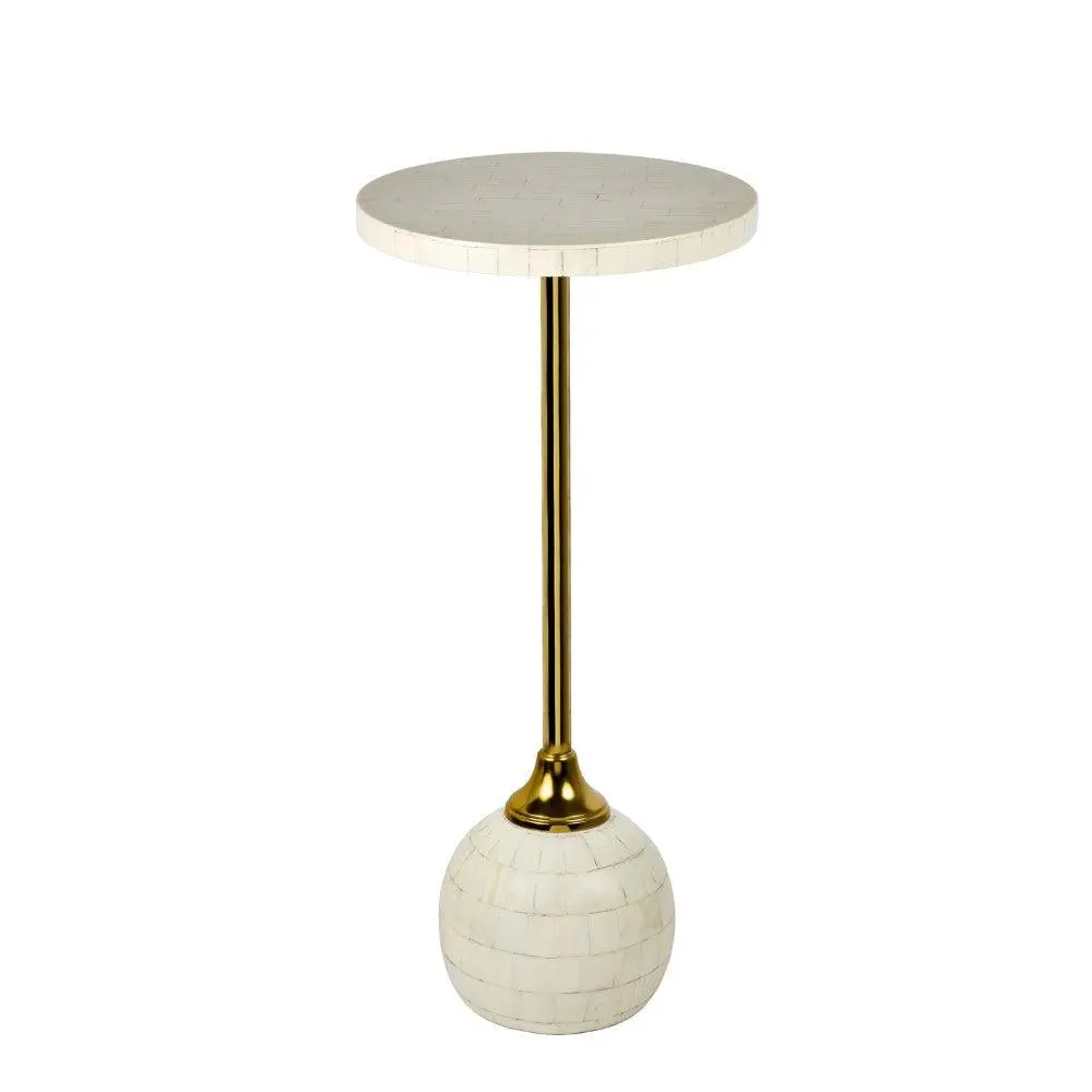 Evelyn 26" Modern Glam Metal-Resin Mosaic Pedestal Drink Table, Clean Look, Bohemian, Minimal Chic, Boho Home Inspo Indoor Furniture Accent Table, 26" Tall