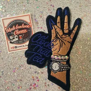 Clock That Tea Sassy Patch w/ Bling’d Bracelet - Versatile Iron-On/ Sew-On Embellishment for Clothing, Bags, Accessories