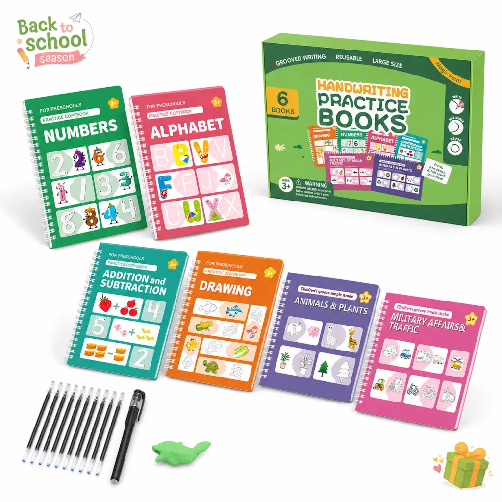 Back to School Kids Activity Kit | DIY Reusable Writing Practice Books with Magic Pen, 6 Theme Drawing Craft Books, Alphabet Numbers Math Tracing Activities, Montessori Learning Toy, Creative Art Supplies for Preschool Boys Girls Ages 3-6, Animals, Unisex