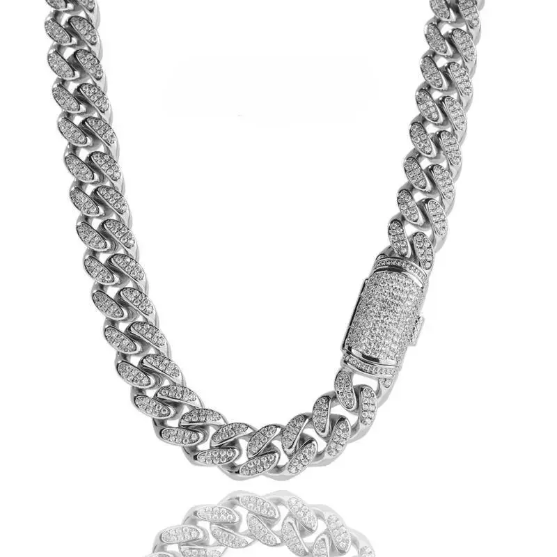 Mens 18K White Gold Plated Initial Letter 12MM Cuban Link Stainless Steel Miami Thick Necklace Hip Hop Jewelry 18-22 Inches chain width