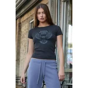 John Galt Women's Black Hailie Radio Silence T-Shirt