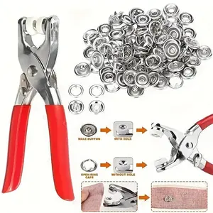 Including 100pcs Invisible Colored Metal Buckle & 1 Count Manual Pressure Pliers,Household Sewing Accessories for DIY Handicraft Clothing & Hat,Buttons & Pliers Tool Kit,Seamless Stitching Sewing Kit Tools,Sewing Supplies Crafts.