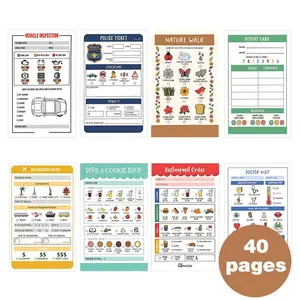 8 Pack Pretend Play Notepads, Doctor Visit, Report Card, Soda Cookie Shop, Restaurant Order, 40 Sheets/pack, Lined Paper, Imaginative Role Play Pads
