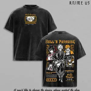 Hells Paradise Gabimaru Sagiri Yuzuriha Chobei Toma Anime Shirt Vintage Washed Oversized Tee Yellow Graphic Back Print Heavy Cotton Streetwear Manga Gift M0H