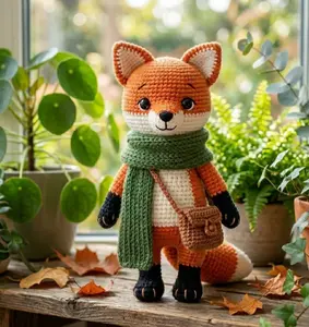 Crochet Fox Doll, Handmade Amigurumi Fox Plush, Cute Woodland Animal Toy, Scarf Fox Gift, Forest Decor, Kawaii Plush, Physical Item