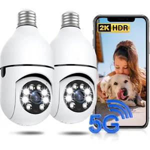 Light Bulb Security Camera 2 Packs, 5G&2.4GHz 2K Security Cameras Wireless Outdoor 360°   PTZ Cameras for Home Security with Color Night Vision, 2 Way Talk, AI Human Detection, Screw in Light Socket