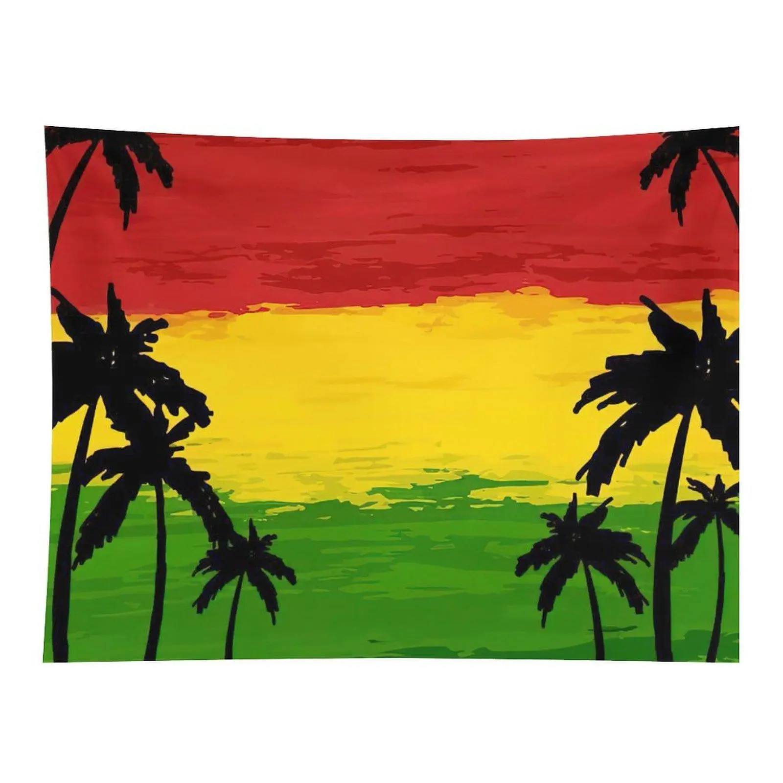 Rasta Palm Tree Tapestry, Red-Yellow-Green Tropical Wall Hanging Decor for Room