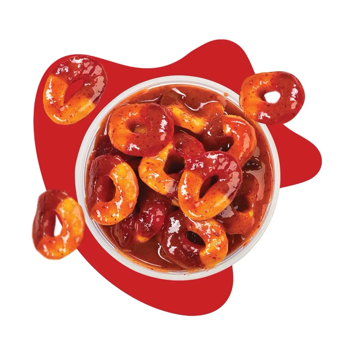 Peach flavored rings in chamoy Peach flavored rings in chamoy
