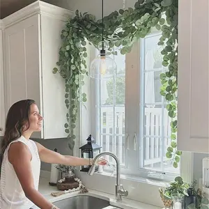 Artificial Eucalyptus Vine, 12pcs Fake Eucalyptus Leaf, Fake Vine Plant, Fake Hanging Plant for Wedding Background, Fireplace, Arch, Wall, Room Decoration