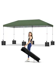 10x20ft Pop Up Canopy Tent,Heavy-Duty 210D Oxford Fabric & Rust-Proof Frame - 3 Adjustable Heights, Roller Bag, 4 Sandbags - UV Protection,Green
