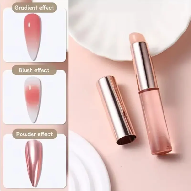 1/3Pcs Jelly Pink Nail Art Silicone Brush Reusable Mirror Powder Pigment Applying Manicure Tool Soft Q-elastic Smudge Nail Brush Stick ﻿