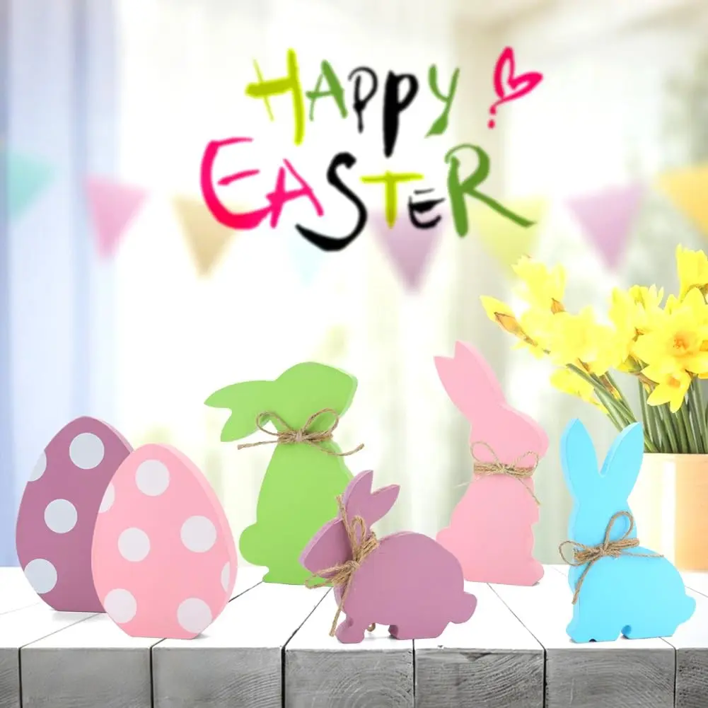 Easter Decorations Set, 5 Wooden Easter Bunny & Egg Signs, Table Centerpiece, Layered Tray Decoration, Home Indoor Office Party Farmhouse Style, Easter Bunny Figures, Bunny Ornaments