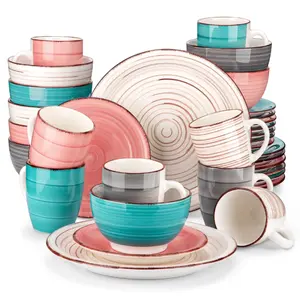 32 Piece Stoneware Dinnerware Set, Colourful Dinner Set, Service for 8, Series Bella