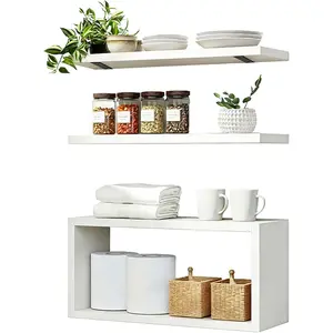 White 3 Piece Set Wall Mounted Floating Shelf, Wall Decor Storage Shelf for Bedroom Living Room Kitchen Staircase Bathroom Above Toilet Book Storage