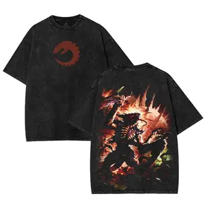 Warhammer 40K Tyranids Washed 2 sided printed Oversize Unisex Cotton Crewneck tee game merch retro black graphic design Art Tops graphic t-shirts