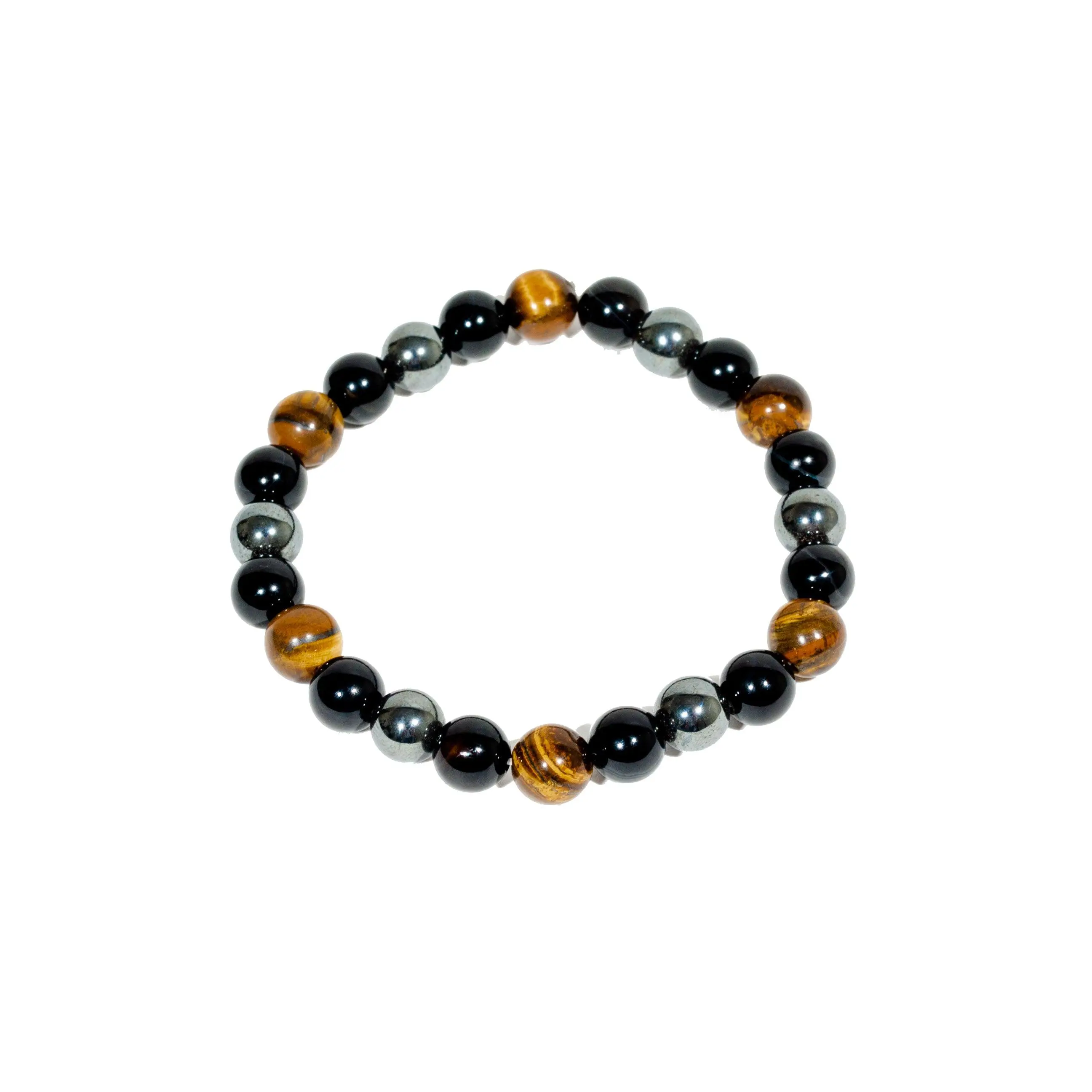 Triple Protection Bracelet with Tigers Eye Hematite & Obsidian for Adults Enhances Confidence and Energy Field (7.5 inches)