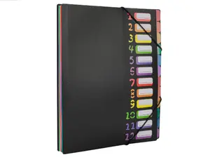 Rainbow Tab Expanding File Folder - 24 Pockets, Durable A4 Letter Size Organizer, Water-Resistant Plastic Dividers, Home/Office/School Document Holder (Black)