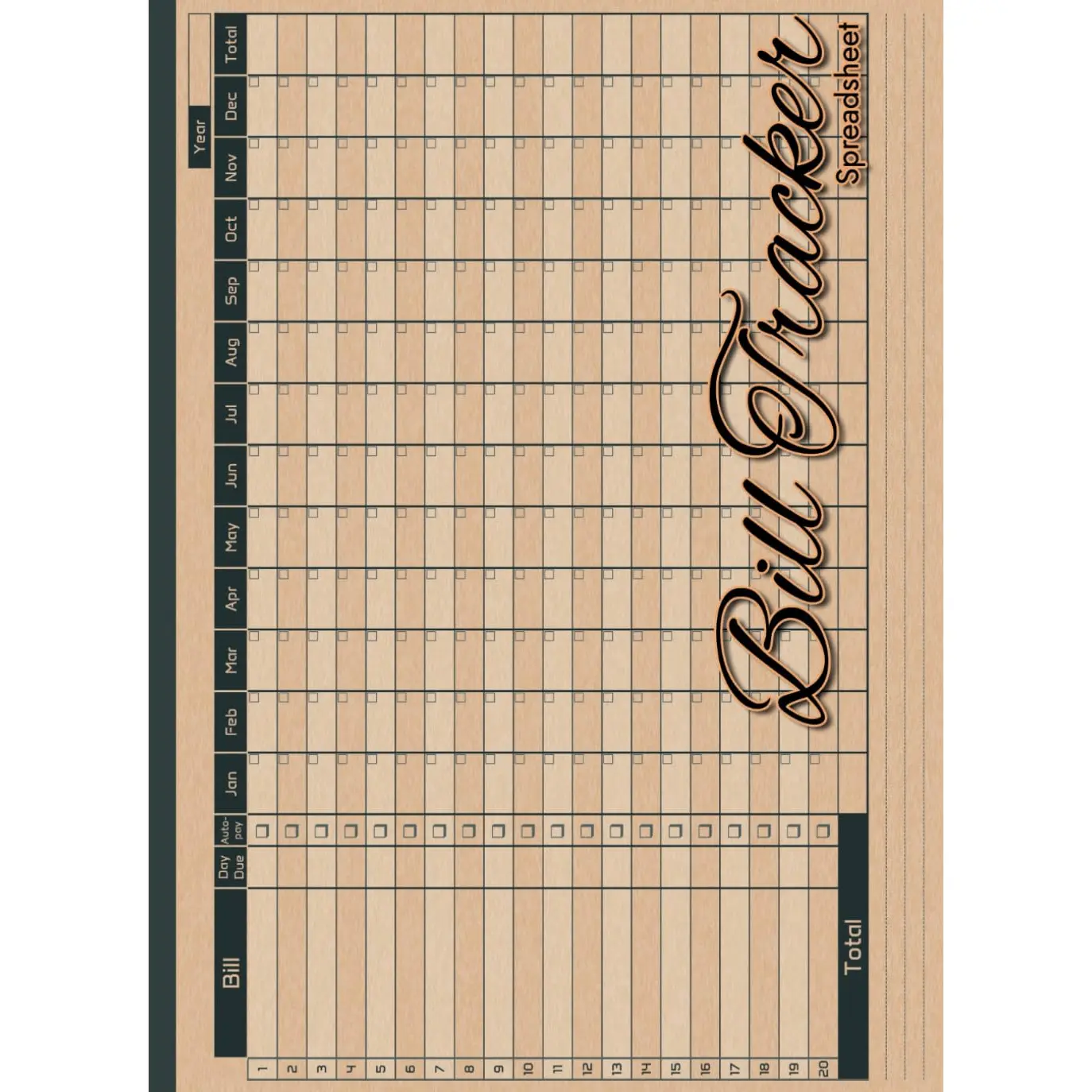 Bill Tracker Notebook: Monthly Bill Payment Tracker Spreadsheet to Organize Your Finances with Ease | Monthly Bill Payment Checklist Book