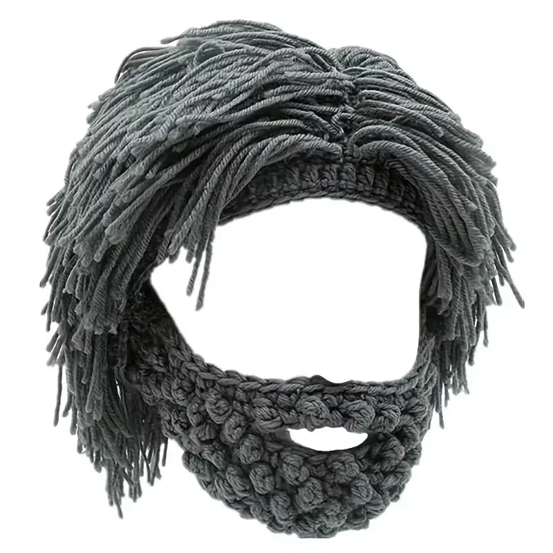 Wig, beard, knitted hat, and mask set, in homeless/mad scientist/hip-hop style, handmade warm winter hat, suitable for men and women, New Year's gift, fun party hat.